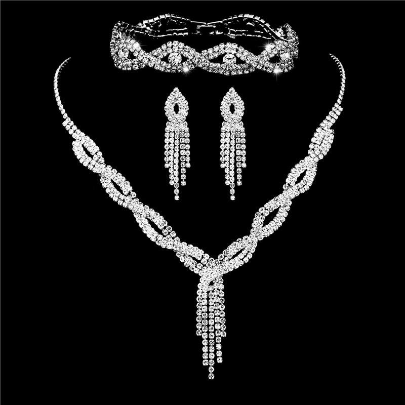 Elegant Rhinestone Set: Necklace, Earrings & Bracelet with Claw Chain Design - Multiple Styles