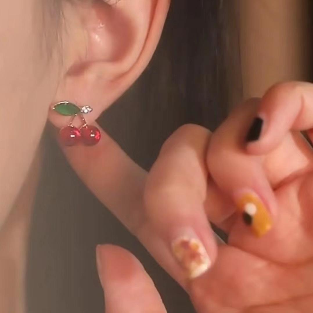 High-End Pomegranate Red Cherry Stud Earrings - Light Luxury Winter 2024 Collection