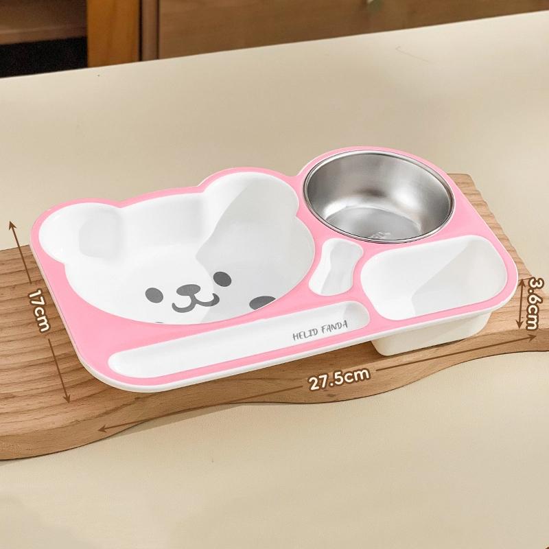 Reusable Dinning Plate Fruit Salad Plate 3 Compartment Cartoon Plastic Food Plate With Soup Bowl For Kid Student Microwave Safe