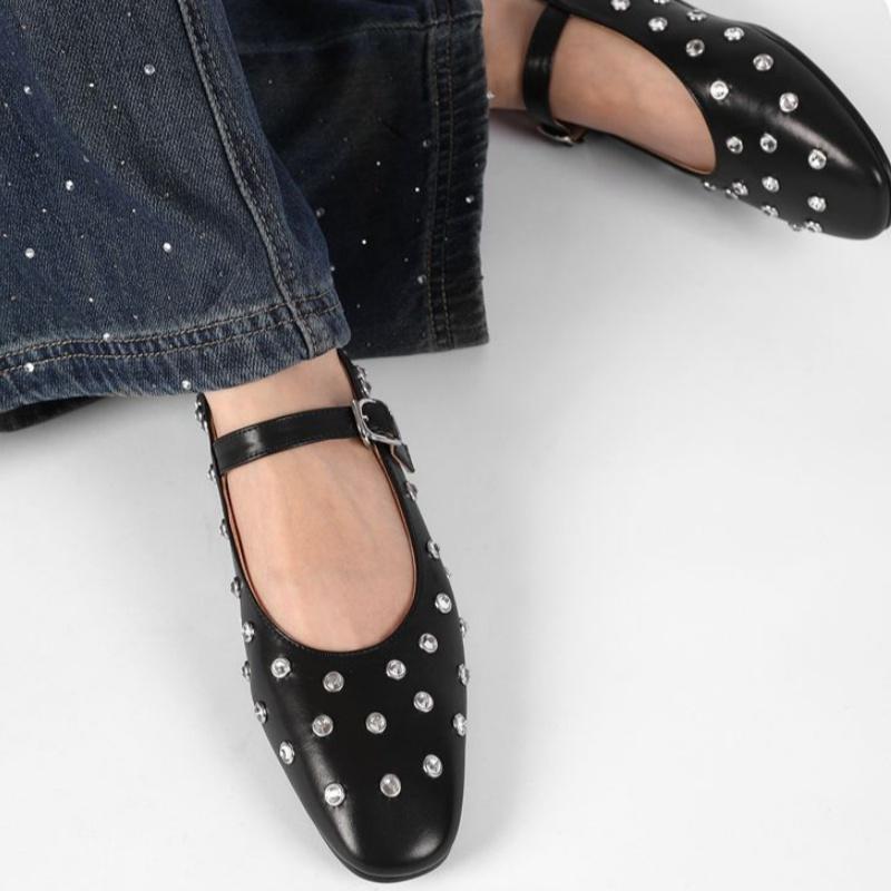 Fashion Fashion Crystal Ballet Flats Designer Luxury Mary Jane Shoes Women Black Versatile Single Shoes Comfort Soft Sole Women Loafers