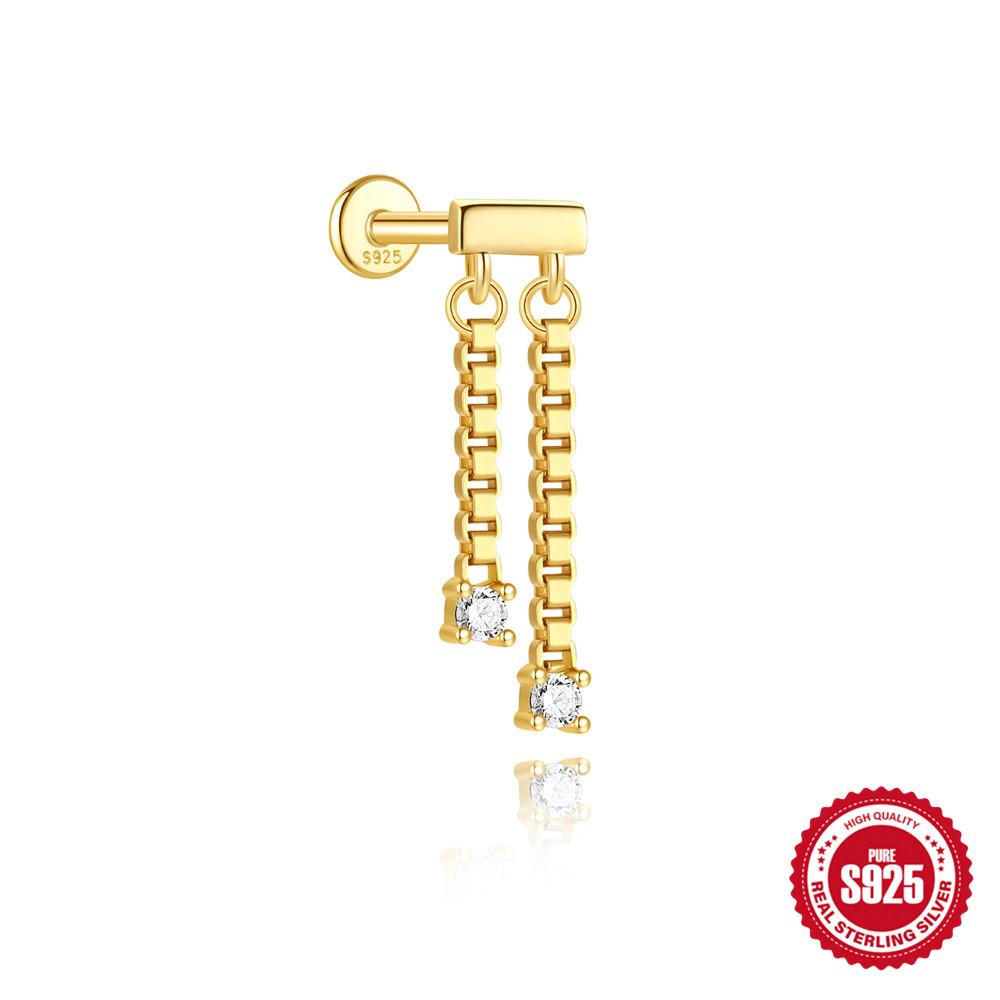 CANNER 1PC 925 Silver Eight-pointed Star CZ Piercing Earring For Women Tassel Chain Stud Earring Party Fine Jewelry