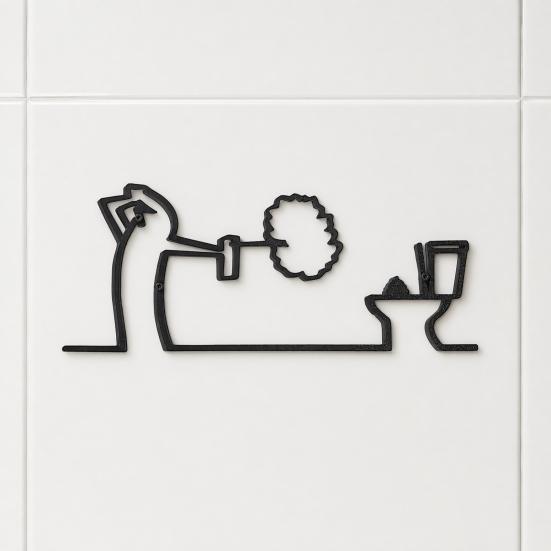 Wandkunst Lustiges Badezimmer-Schild, 3D-gedruckte minimalistische Linien-Toiletten-Wohnzimmerkunst, Schwarze moderne Heimdekoration für Waschraum, Humorvoll