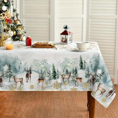 Weihnachts Hirsch Goldene Schneeflocke Tischdecke Für Tischdeko Winter Weihnachtsbaum Schnee Küche Esstisch Tuch Weihnachtsdekoration