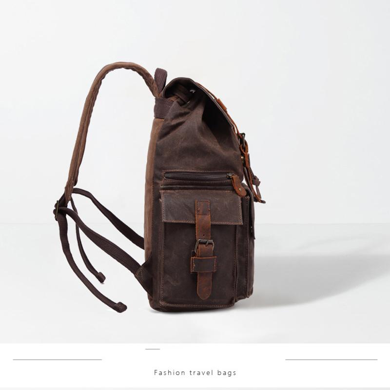 Zaino in Tela Cerata da Uomo - Zaino Impermeabile da Viaggio all'Aperto con Pelle Crazy Horse, Borsa Resistente Vintage a Doppia Tracolla 5358#