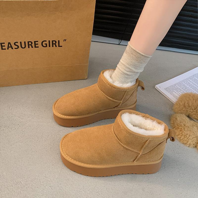 Women's Large Size Soft Sole Heightening Winter Warm Fur One Anti-slip Snow Boots Plush Lined Ankle Boots Outdoor Sports Cotton Boots