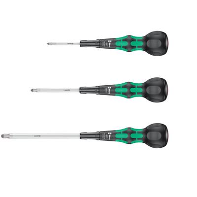 Wera Laser Tip Ball Grip Screwdriver Set, 3-Piece Set, Black/Green, Germany, 1850 PH1 X 80mm / 1850 PH2 X 100mm / 1850 PH3 X 150mm