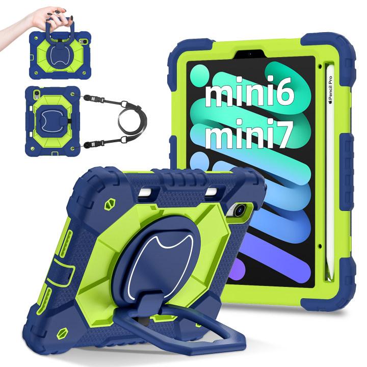For Apple iPad Mini (2024) 360° Rotating Grip Heavy Duty Protection Stand TPU+PC 3in1 Anti-knock Shockproof Tablets PC Case