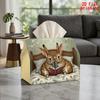 2D Flat 1pc, Tissue Box. Rabbit Co-Reading Pattern Napkin Paper Dispenser, Reusable, Daily Desktop Tissue Storage Box, Suitable for Kitchen Living Roo