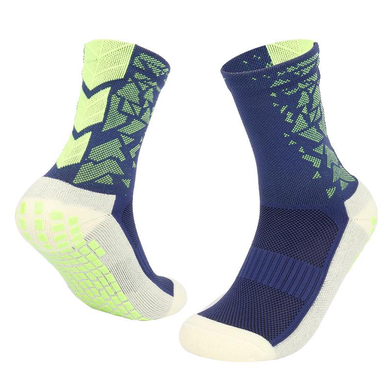 Colorful Shock-Absorbing Non-Slip Mid-Calf Football Socks with Thick Terry Bottom, Breathable Design for Adults