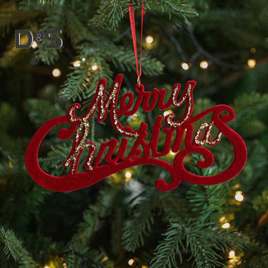 Christmas Ornaments Red Flocking Candy Cane Reindeer Bow Snowflake Hanging Decoration for Tree Home Decor