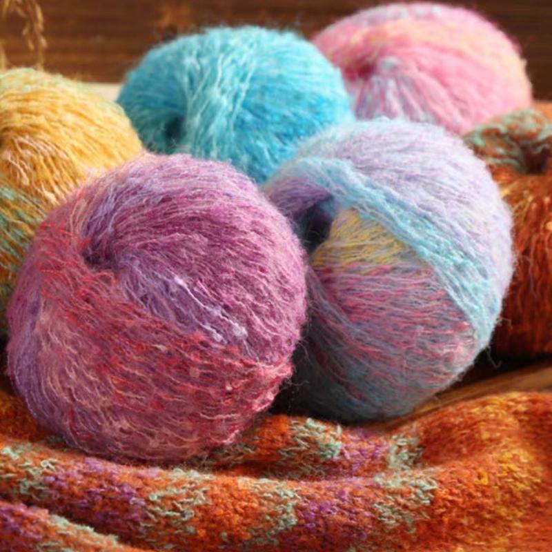 50g/Roll Gradient Color Mohair Yarn Hand Knitting Yarn Hand-woven Scarf Handbag Crochet Wool Thread Soft Crochet DIY Knitting