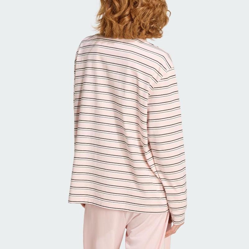Adidas Originals Striped Oversized Long Sleeve Polo Shirt Women Tops KU8351