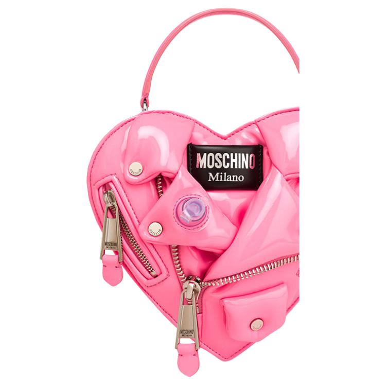Moschino Inflatable Effect Heart Motorcycle Design Synthetic Leather Heart Bag Shoulder Crossbody Handbag Women Bags Pink AEF2312A730382061206