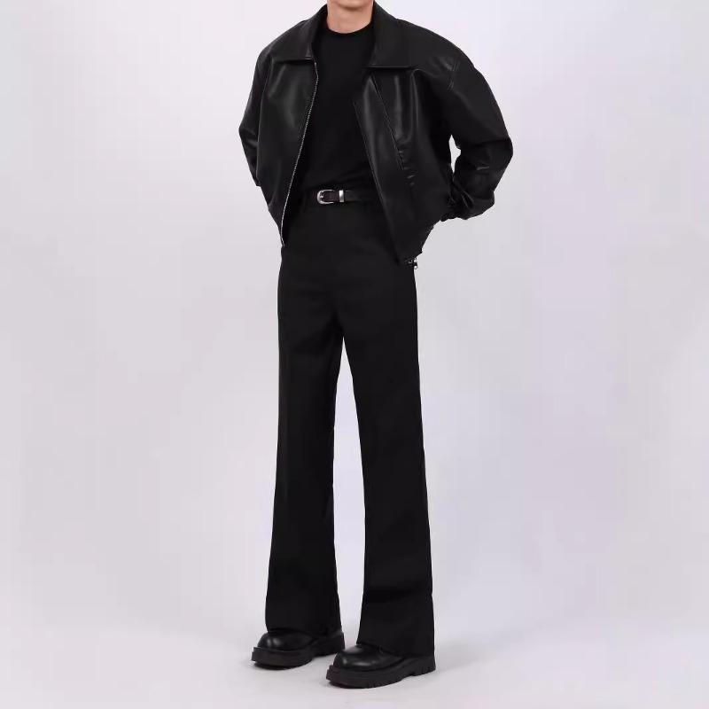 Men Loose Casual Short Pu Leather Turn Down Collar Street Fashion Jacket