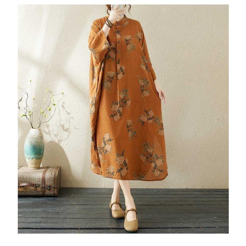 Printed Stand Neck Loose Oversized Vacation Dresses