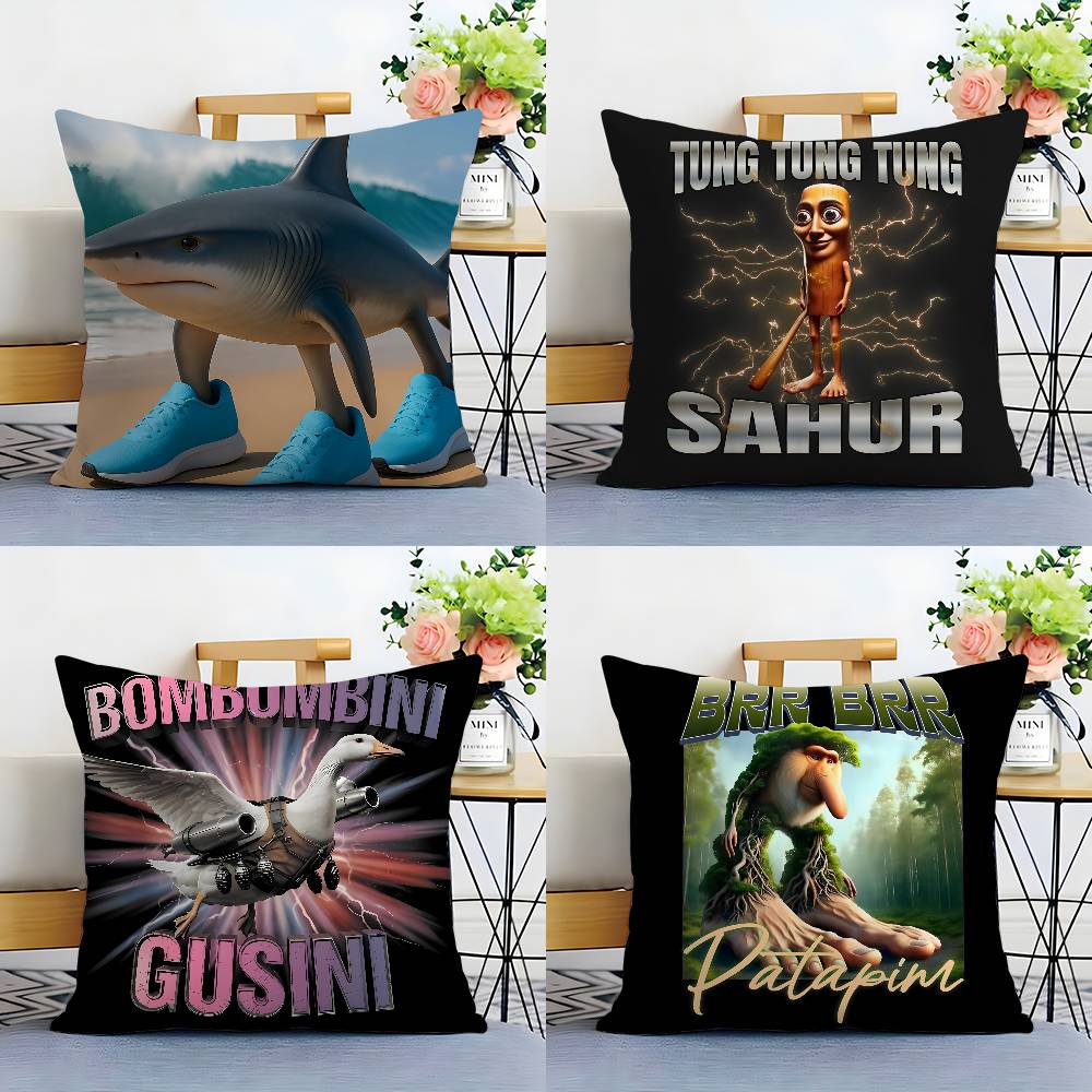 Italian Brain Rot Meme Tralalero Tralala Pillow Case Sofa Short Plush Double-sided HD Printing Room Home Office Cushion Cover