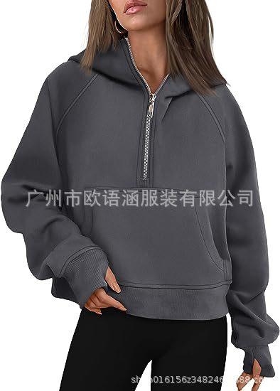 Popular European and American autumn and winter new hooded zipper thickened sweater top women