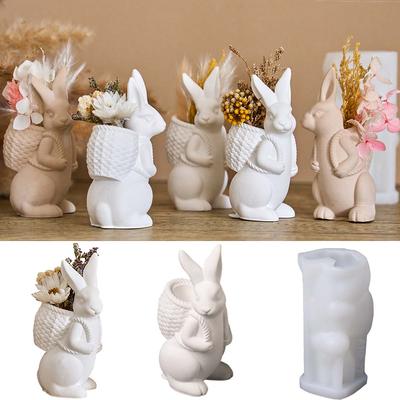 Easter Bunny Vase Silicone Mold DIY Basket Rabbit Aromath Gypsum Clay Molds Concrete Resin Ornaments Making Home Dec Craft Gifts