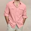 Camicia da uomo a maniche lunghe in cotone con doppia tasca, colori casual