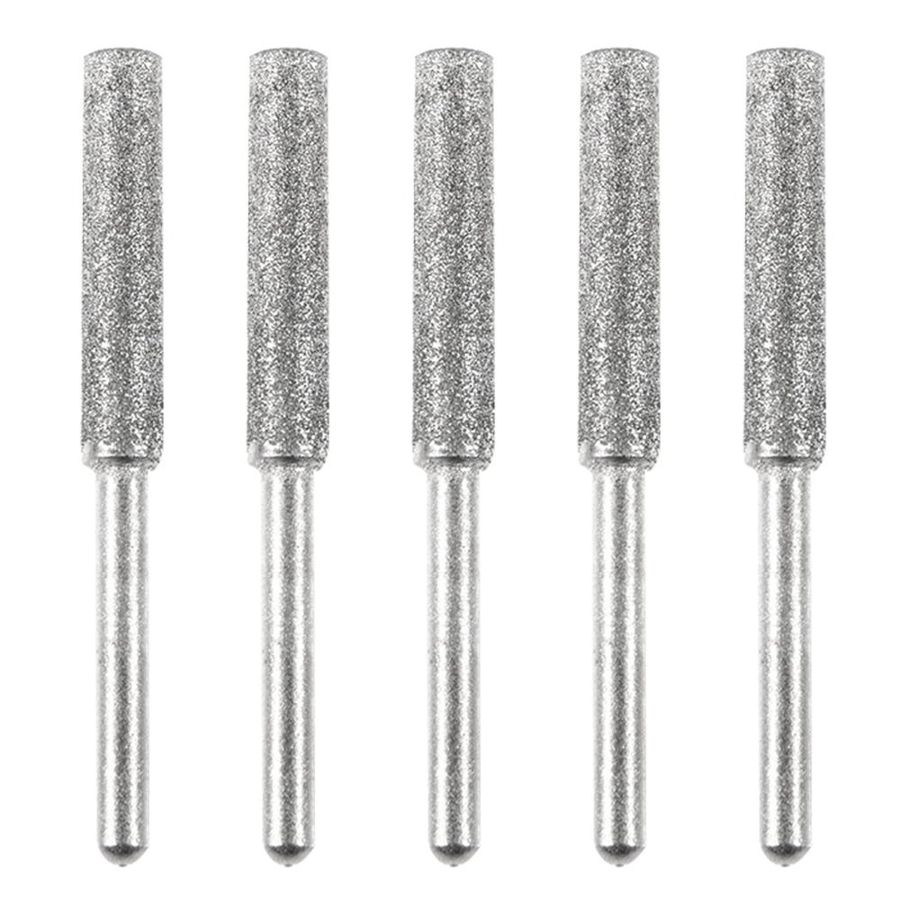 5/10Pcs Diamond Coated Cylindrical Burr 4/4.8/5.5mm Chainsaw Sharpener Stone File Chain Saw Sharpening Carving Grinding Tools