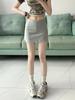 Women's Gray High-Waist A-Line Mini Skirt – Summer Spicy Girl Style, Hip Hugging, Anti-Exposure, Petite Fit.