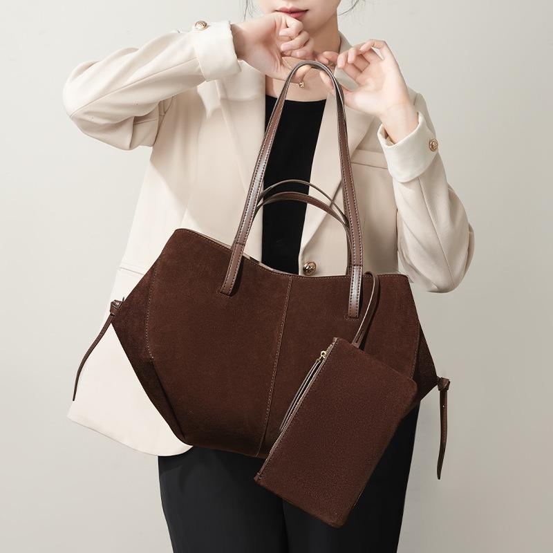 Large Capacity Leather New Women's Handbag Women's Matte Suede Underarm Commute Premium Sense Cowhide Tote Bag