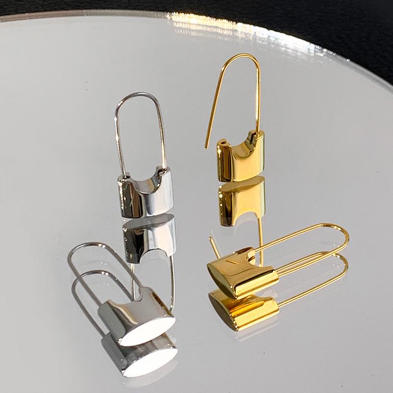 Cao Shi Minimalist Metal Cold Style Designer Earrings, Pin Lock Shape