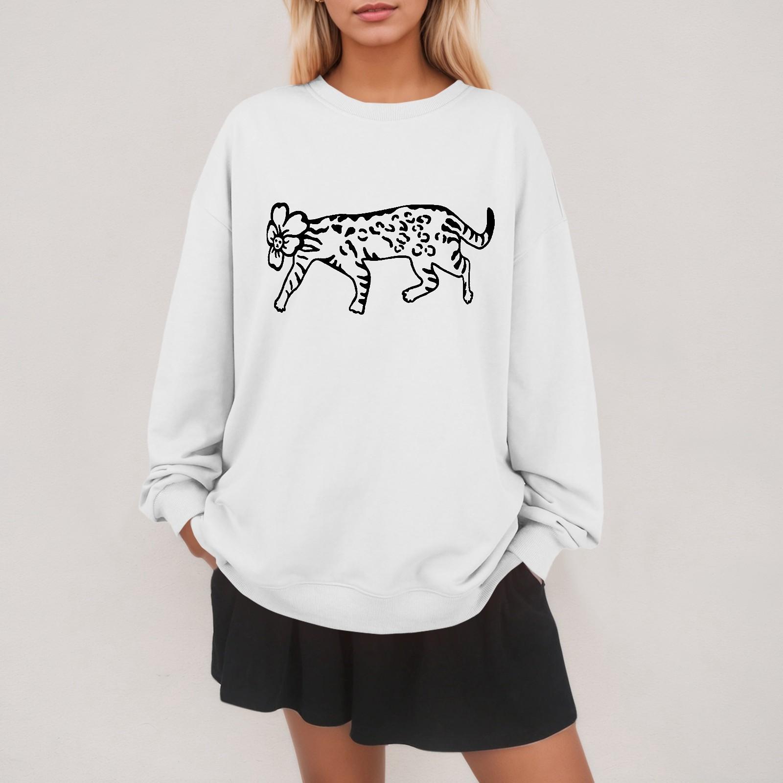 

Женская свободная модная повседневная толстовка-пуловер с круглым вырезом и принтом XL белый