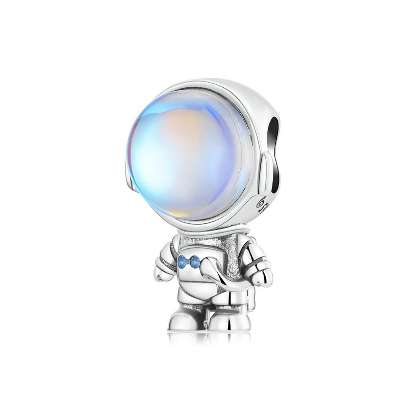 WOSTU Real 925 Silver Blue Series Moon Plane Space Beads Astronaut Charm Owl Pendant Fit Original Bracelet DIY Necklace