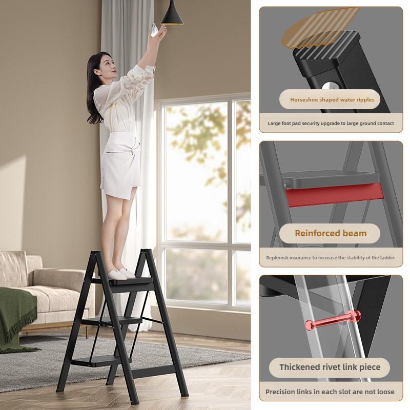 Heavy-Duty Carbon Steel Ladder Foldable Step Ladder Non-Slip Indoor Stairs Portable Telescopic Ladder Stool