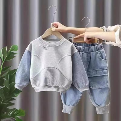 Children's    Two-piece Denim Sweater Spring Autumn Suit  Top+pant Set  Fashion Clothing Sets