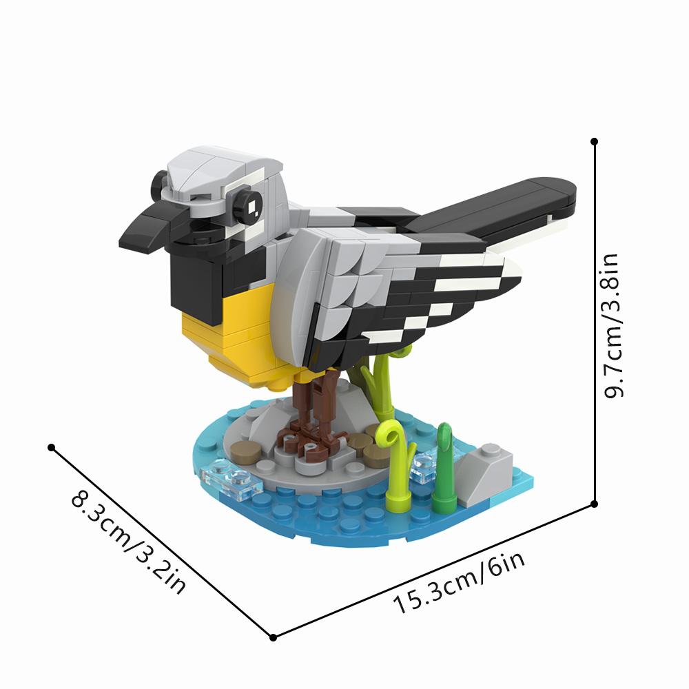 Gobricks MOC Grey Wagtail Building Blocks Animal Worlds Grey Wagtail Birds Bricks Model DIY Assembly Toys Kids Birthday Gifts