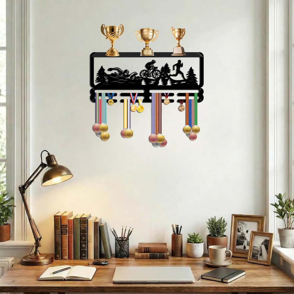 Wrought Display Rack with Hooks – Wall Mounted Award Holder for Medals, Ribbons and Certificates