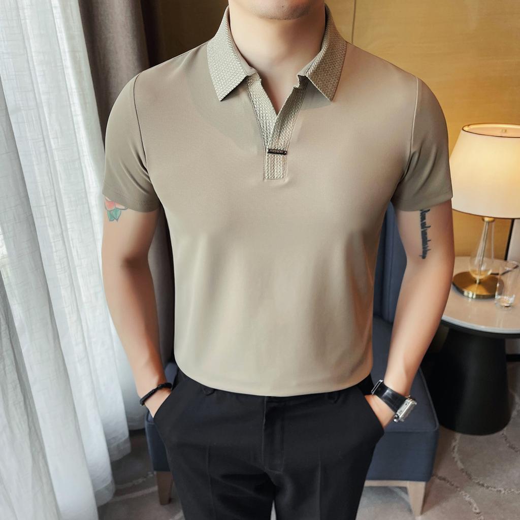 Summer Ice Silk Seamless Short Sleeved Polo Shirt Men's Korean Fashion Turn Down Collar T-Shirt Casual Business Polo T-Shirts