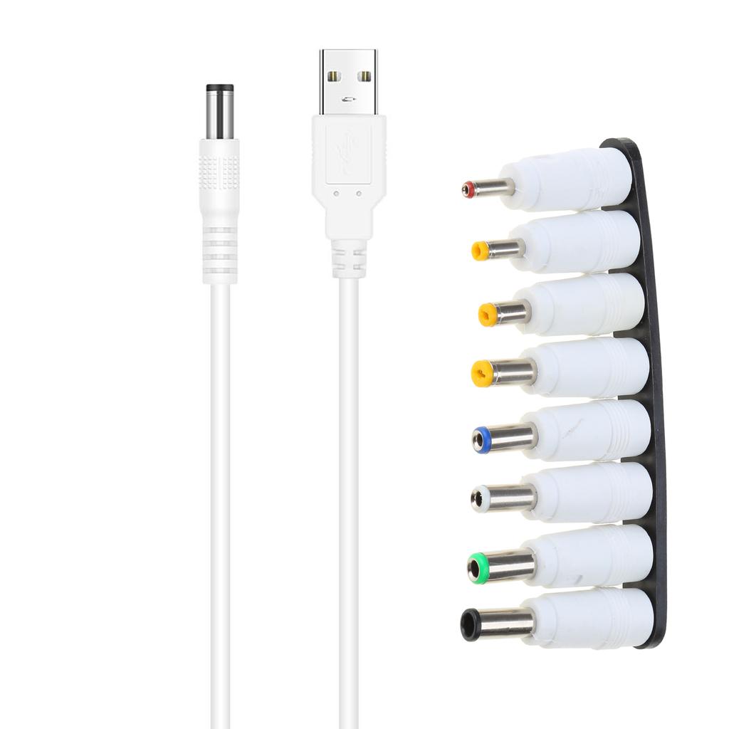 1 USB to DC5V Power Cable Kit with 8PCS DC5521 5525 1735 4017 Plugs for Various Devices Power Charging