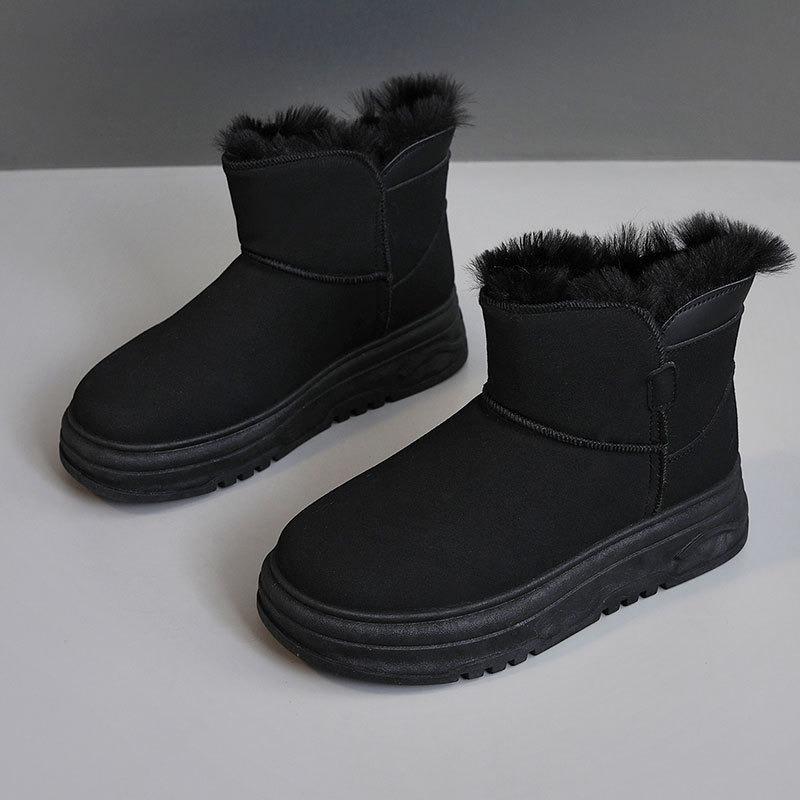 

New winter high-top women s shoes with velvet cotton shoes to keep warm, lamb wool thick soles increase height for students 40 чорний