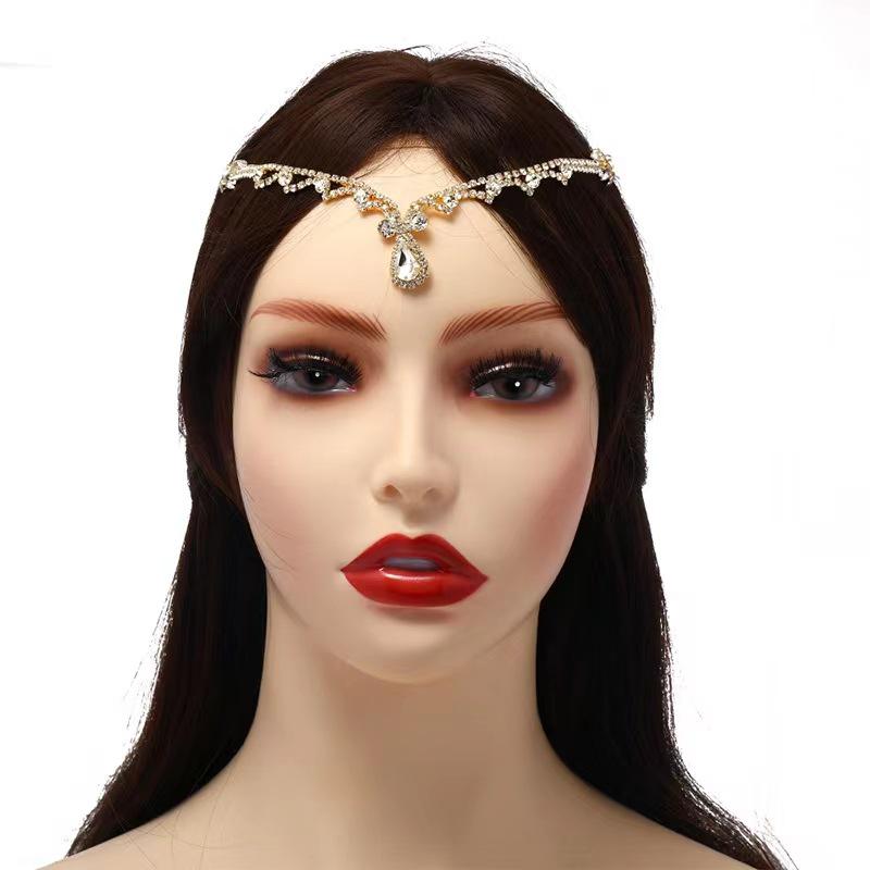 Crystal Water Drop Forehead Pendant Chain - Bridal European Headpiece Hairband золотой