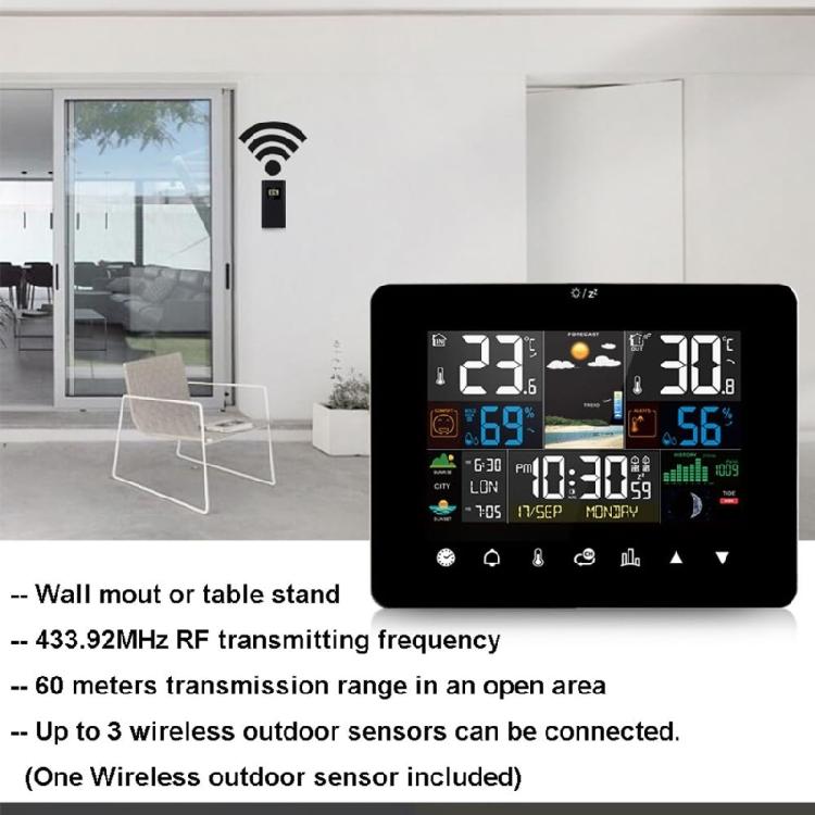 Weather Forecast Station Moon Phase Tides Tracking Wireless Sensor Color Display Temperature Humidity Monitor Alarm Clock