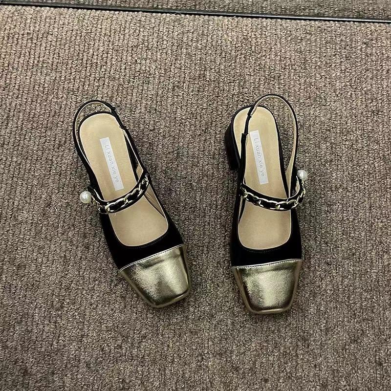 

Fashion Women s Elegant High Heel Sandals New 2024 Spring Summer Fashionable Thick Middle Heel Mary Jane Shoes Flat French Style 35 чёрный
