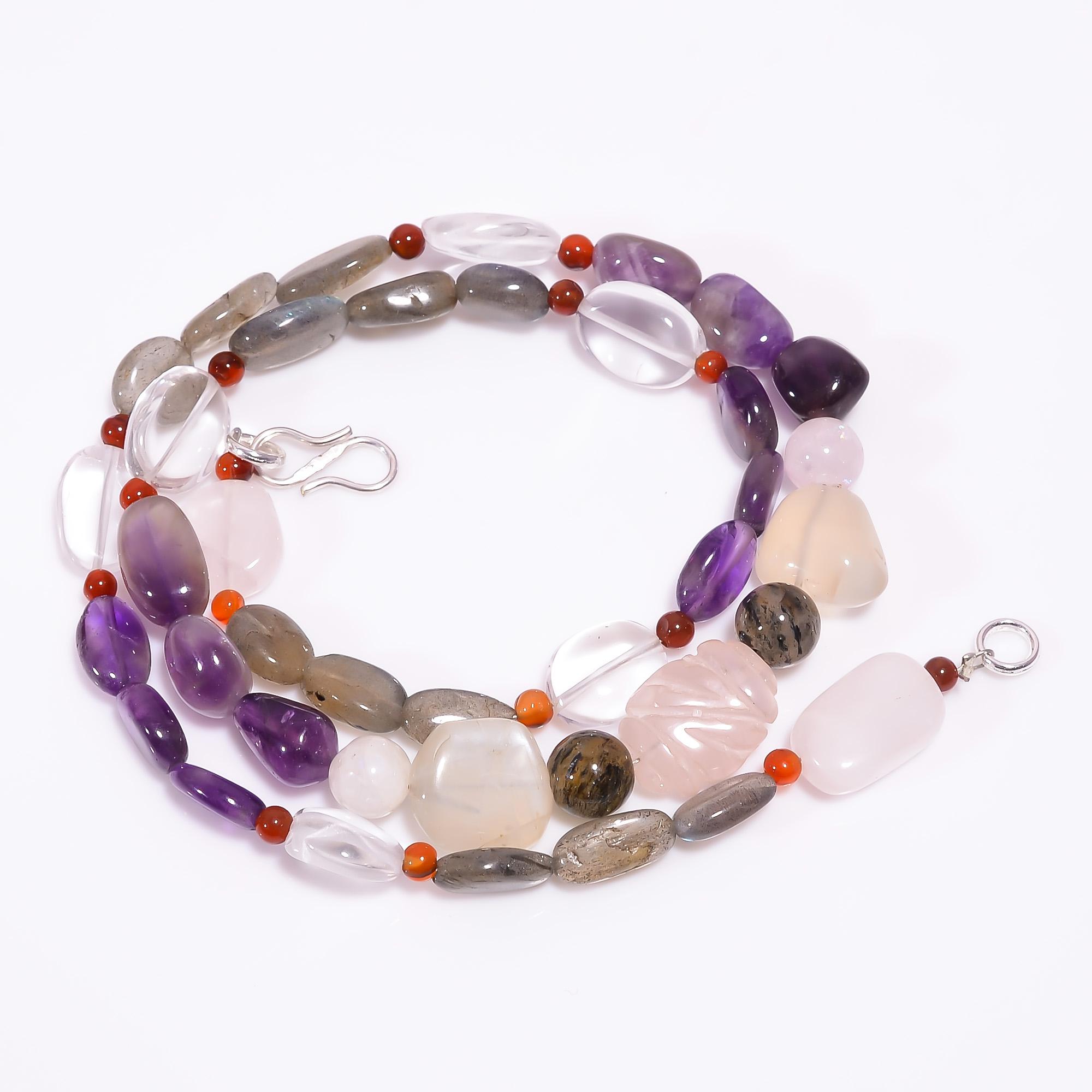 

Rose Quartz Amethyst Labradorite Gemstone Beads Necklace 3-14 mm 18 UB-8137 UB-8137