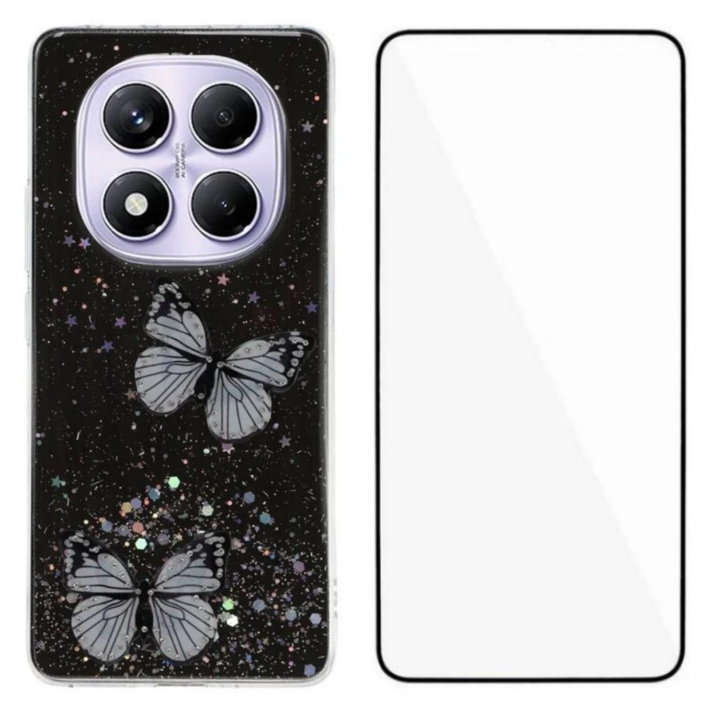 Dla Xiaomi Poco X7 5G/Xiaomi Redmi Note 14 Pro 5G Etui TPU Seria WANLONFENG AW PVC Motyl Epoksydowe Etui na Telefon z Folia HD
