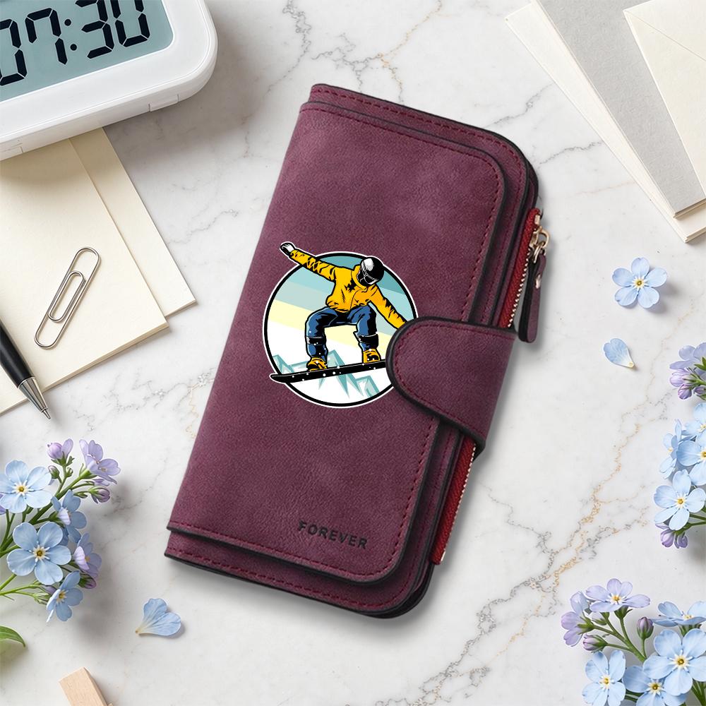 Stylish Snowboard Print Long Wallet Portable Card Cash Holder Forever Purse