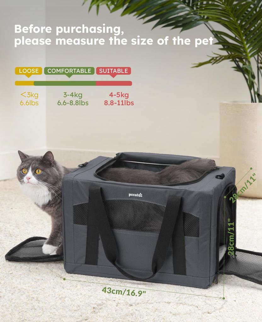 Pecute Pet Cat Carrier Shoulder Bag for Small and Small Foldable Ideal for Hospital Disaster and Dark Gray Carrier, Bag, Handbag, Cats, Rabbits, Dogs,