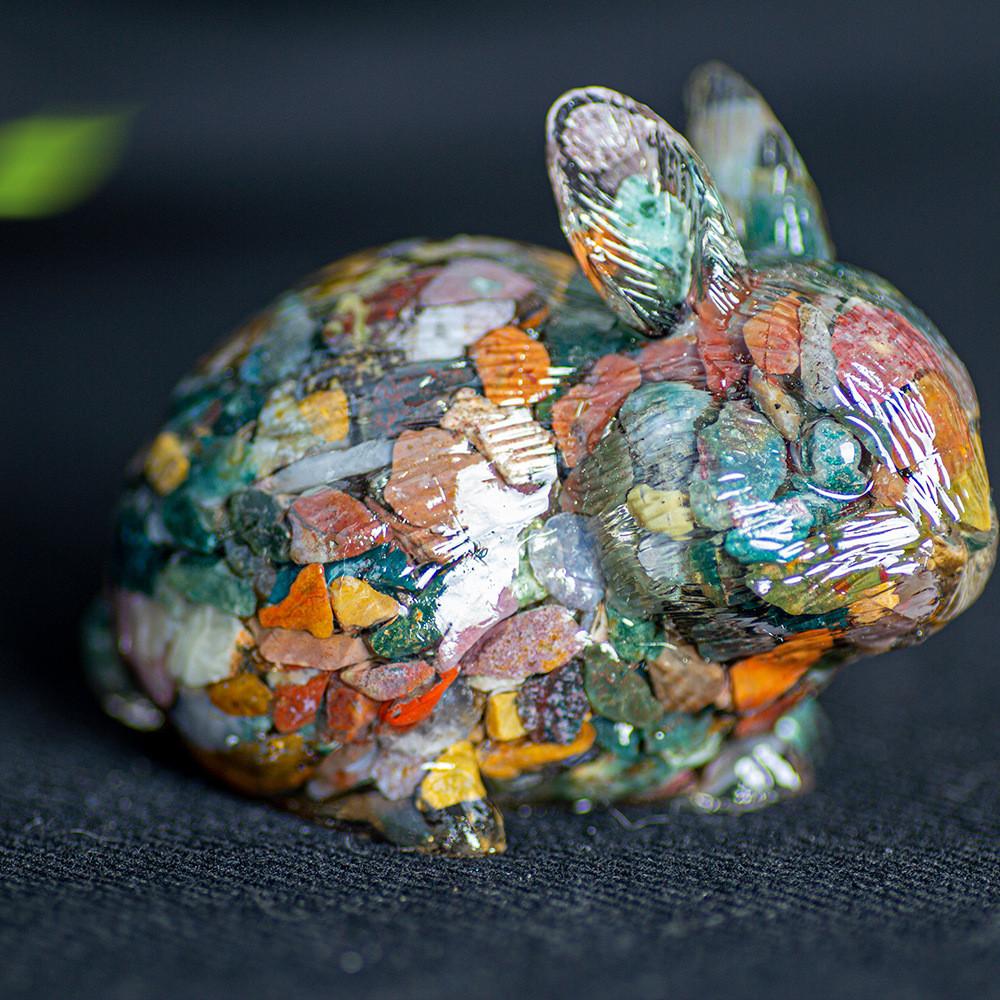 Natural Crystal Resin Bunny Figurine For Home Decor And Gift Giving