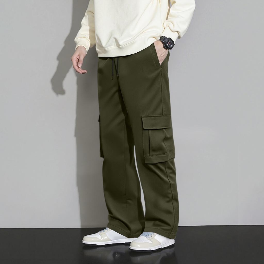 Men's Loose Casual Multi-pocket Work Pants, Youth Stretch Waist Drawstring  Pants