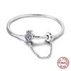 Pink Love Heart Silver 925 Bracelet Original Bracelets Zircon Cat Paw Snake Chain For DIY Charms 17-20CM Wedding Jewelry Gifts