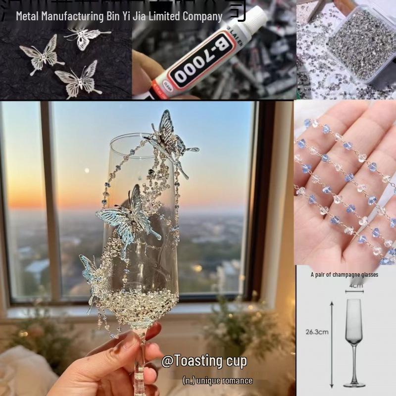Purple Tassel Mosaic Butterfly Champagne Toasting Glass DIY Kit for Weddings