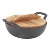 Dutch Oven Heavy-duty Cast Iron Wok Uncoated Wooden Lid Frying Pan Large-capacity with 2 Handle Cooking Pot Chinese Food