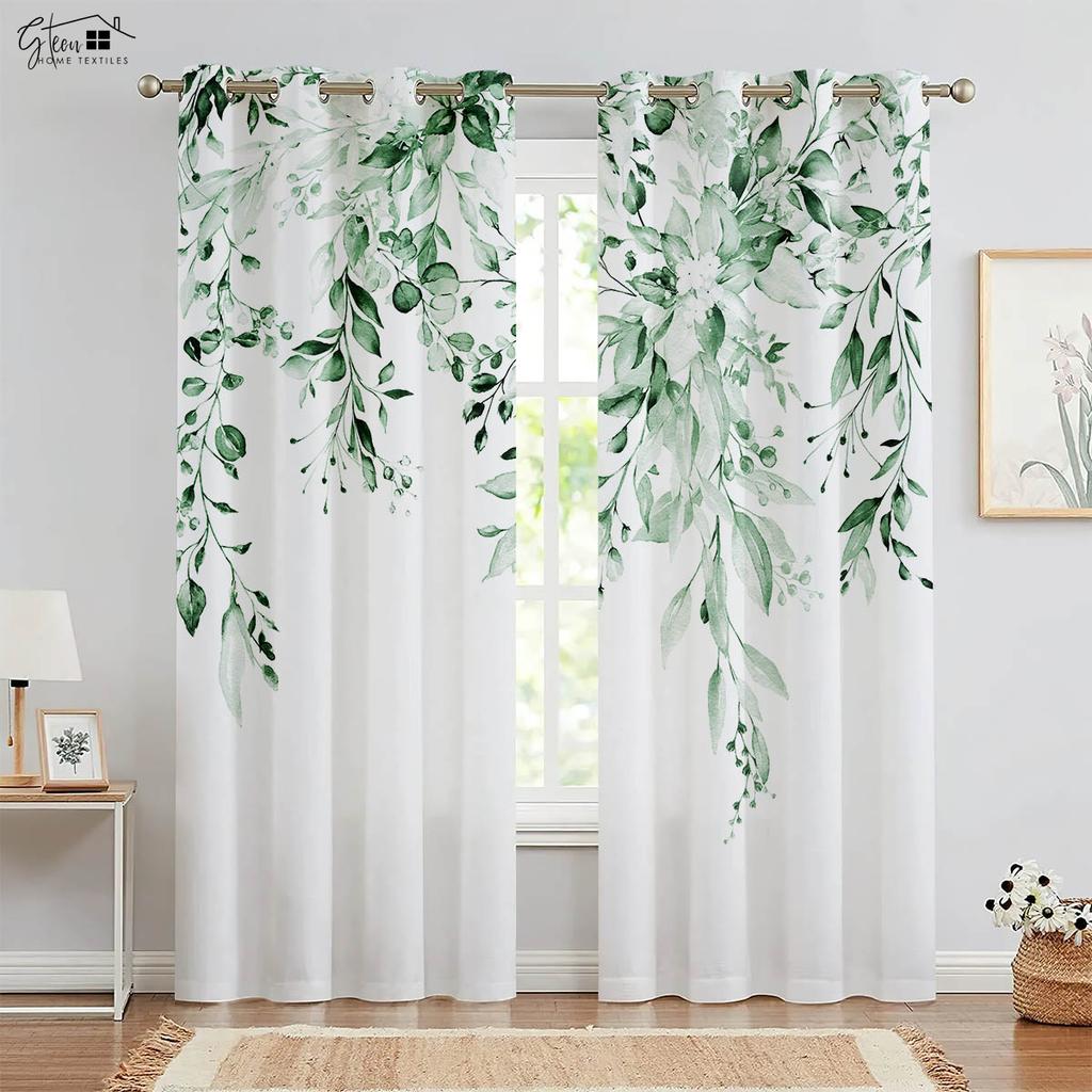 2-Piece Set of Of Autumn Leaf Print Design Window Curtains Machine Washable Bed Room Living Room Kitchen Four Seasons Decorative Curtains