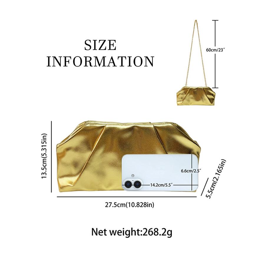 Pu Leather Women's Chains Shoulder Bag Handheld Dumpling Bag Cloud Underarm Small Bag Foldable Wedding Evening Party Clutch Bags